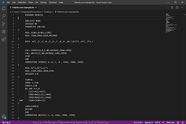 Screenshot of a .ftn file in Microsoft Visual Studio Code 1.33