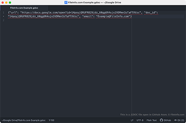 Screenshot of a .gdoc file in GitHub Atom