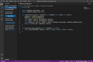 Screenshot of a .glsl file in Microsoft Visual Studio Code 1.6