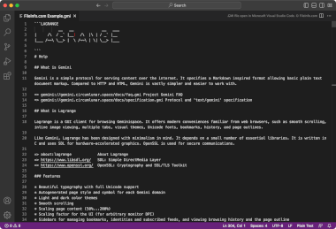 Screenshot of a .gmi file in Microsoft Visual Studio Code