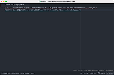 Screenshot of a .gsheet file in GitHub Atom