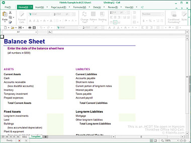 Screenshot of a .hcdt file in Hancom Thinkfree Office NEO Cell