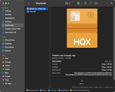 HQX file and extracted file shown in Apple Preview