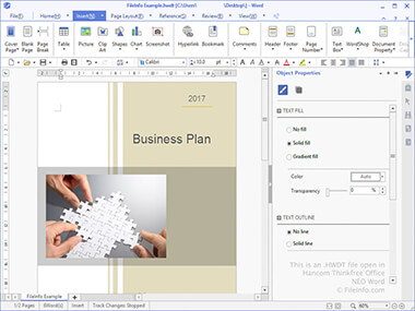 Screenshot of a .hwdt file in Hancom Thinkfree Office NEO Word