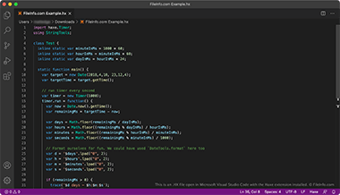 Screenshot of a .hx file in Microsoft Visual Studio Code with Haxe extension installed