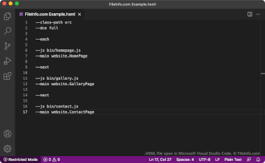 Screenshot of a .hxml file in Microsoft Visual Studio Code