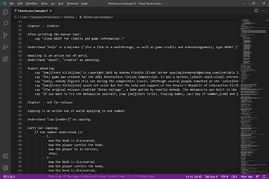 Screenshot of a .i7 file in Microsoft Visual Studio Code 1.51