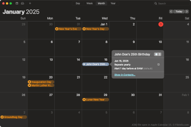 Screenshot of a .icbu file in Apple Calendar 15