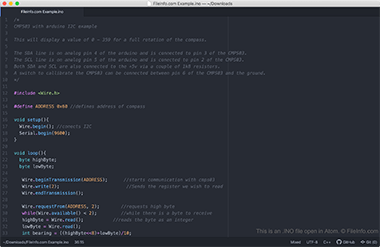 Screenshot of a .ino file in GitHub Atom