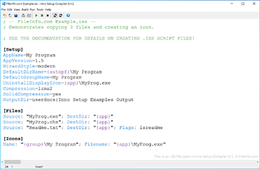 Screenshot of a .iss file in Inno Setup Compiler 6.1