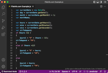 Screenshot of a .js file in Microsoft Visual Studio Code