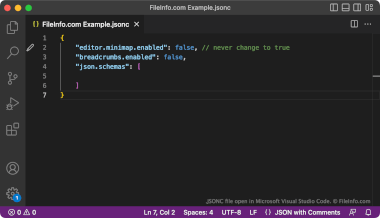 Screenshot of a .jsonc file in Microsoft Visual Studio Code