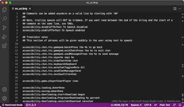 Screenshot of a .lang file in Microsoft Visual Studio Code