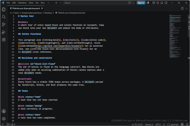 Screenshot of a .lessmark file in Microsoft Visual Studio Code 1.1