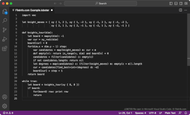 Screenshot of a .lobster file in Microsoft Visual Studio Code