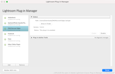 Screenshot of a .lrplugin file in Adobe Lightroom Classic Plug-in Manager