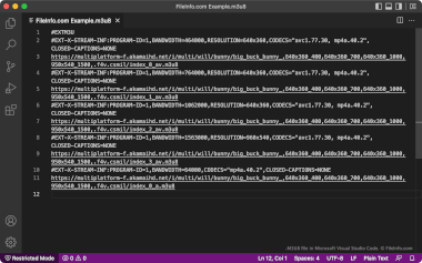 Screenshot of a .m3u8 file in Microsoft Visual Studio Code