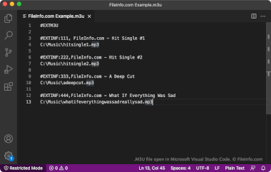 Screenshot of a .m3u file in Microsoft Visual Studio Code