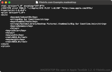 Screenshot of a .madesktop file in Apple TextEdit 1.2