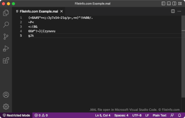 Screenshot of a .mal file in Microsoft Visual Studio Code