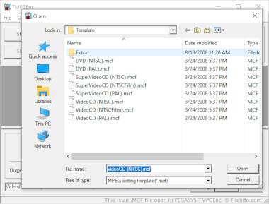 Screenshot of a .mcf file in PEGASYS TMPGEnc