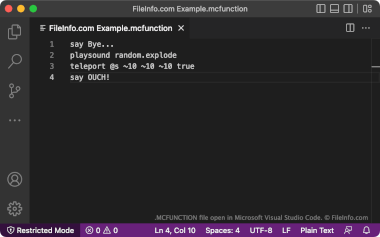 Screenshot of a .mcfunction file in Microsoft Visual Studio Code