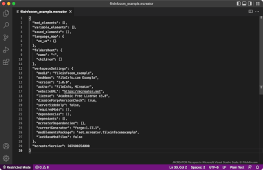 Screenshot of a .mcreator file in Microsoft Visual Studio Code