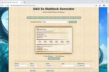 Screenshot of a .monster file in Tetra-cube D&D 5e Statblock Generator
