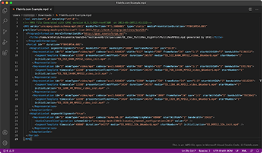 Screenshot of a .mpd file in Microsoft Visual Studio Code