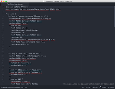 Screenshot of a .mss file in Github Atom