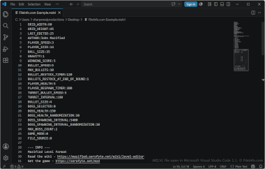 MZLVL File Screenshot Screenshot of a .mzlvl file in Microsoft Visual Studio Code 1.1