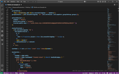 Screenshot of a .nix file in Microsoft Visual Studio Code 1.10