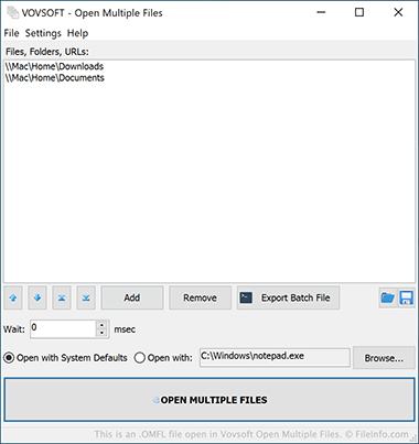 Screenshot of a .omfl file in Vovsoft Open Multiple Files