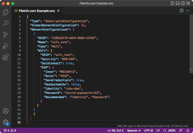 Screenshot of a .onc file in Microsoft Visual Studio Code