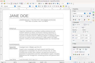 Screenshot of a .ott file in Apache OpenOffice Writer 4