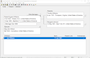 Screenshot of a .paf file in FamilySearch Personal Ancestral File 5.2
