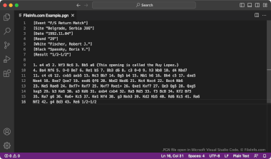 Screenshot of a .pgn file in Microsoft Visual Studio Code