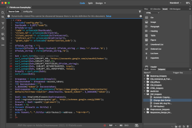 Screenshot of a .php file in Adobe Dreamweaver 2021