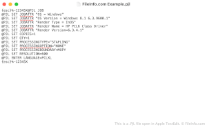 Screenshot of a .pjl file in Apple TextEdit