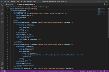 Screenshot of a .prfpset file in Microsoft Visual Studio Code 1.6