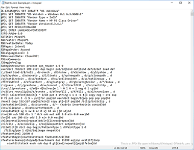 Screenshot of a .prn file in Microsoft Notepad