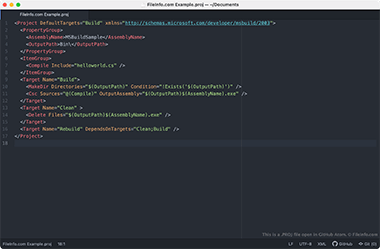 Screenshot of a .proj file in GitHub Atom