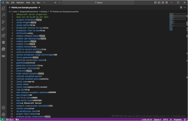 Screenshot of a .properties file in Microsoft Visual Studio Code 1.9