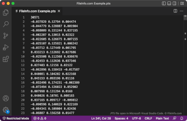 Screenshot of a .pts file in Microsoft Visual Studio Code