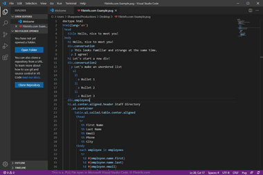 Screenshot of a .pug file in Microsoft Visual Studio Code