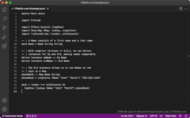 Screenshot of a .purs file in Microsoft Visual Studio Code