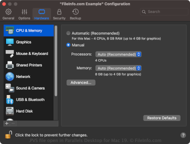 Screenshot of a .pvs file in Parallels Desktop for Mac 19