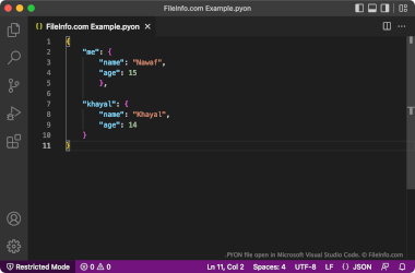 Screenshot of a .pyon file in Microsoft Visual Studio Code