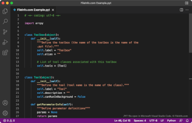 Screenshot of a .pyt file in Microsoft Visual Studio Code