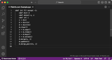 Screenshot of a .pyx file in Microsoft Visual Studio Code